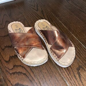 Metallic Bronze Platform Espadrille Sandals